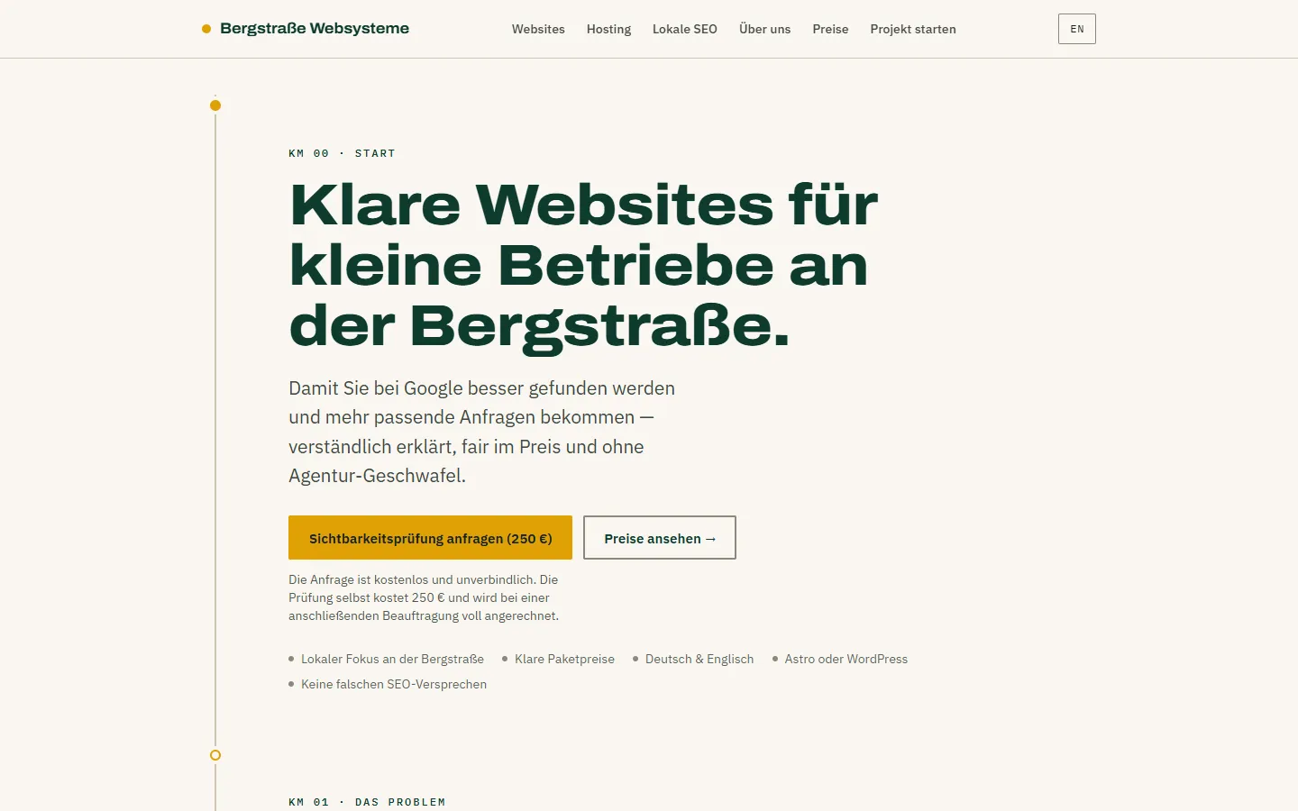 Bergstraße Websysteme homepage, desktop view
